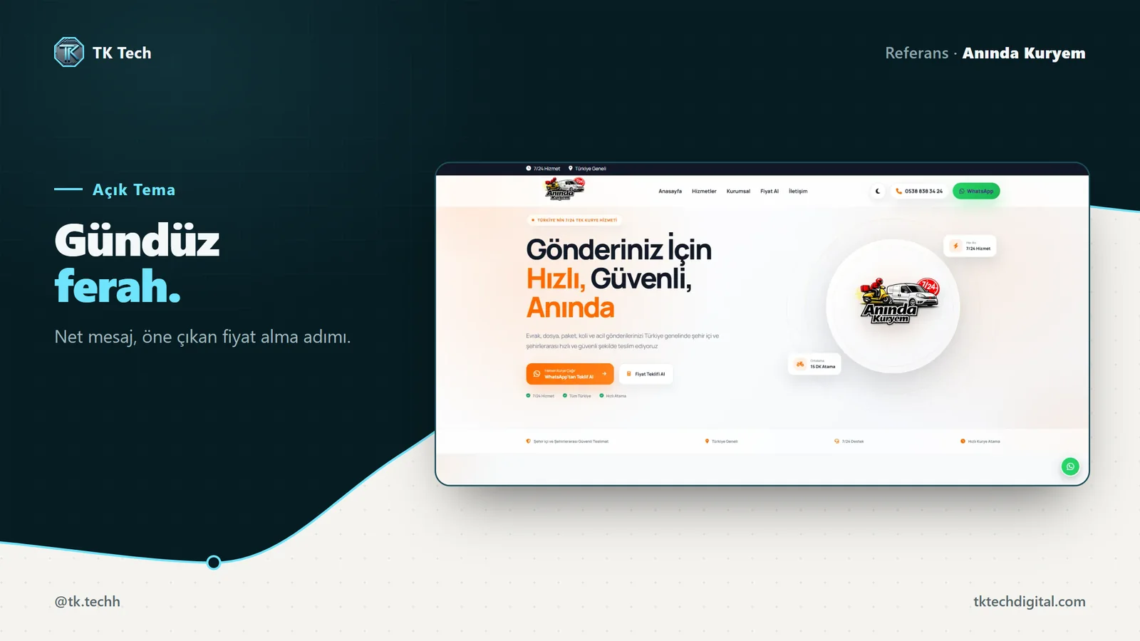 Anında Kuryem: Gündüz ferah. Net mesaj, öne çıkan fiyat alma adımı.