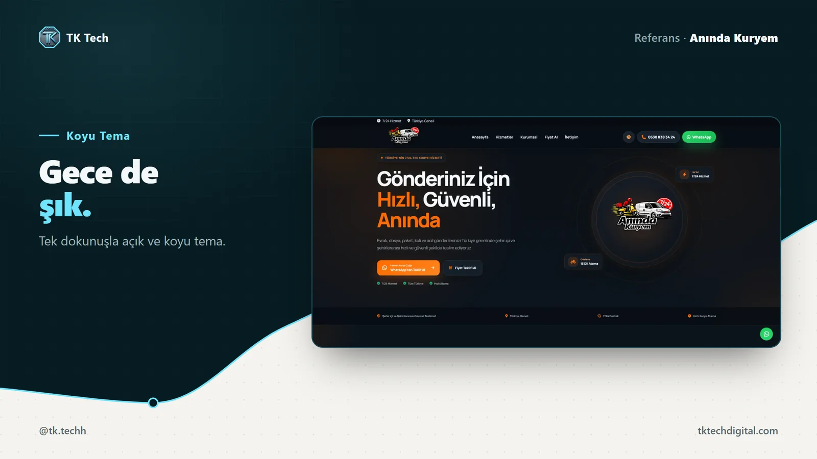 Anında Kuryem: Gece de şık. Tek dokunuşla açık ve koyu tema.