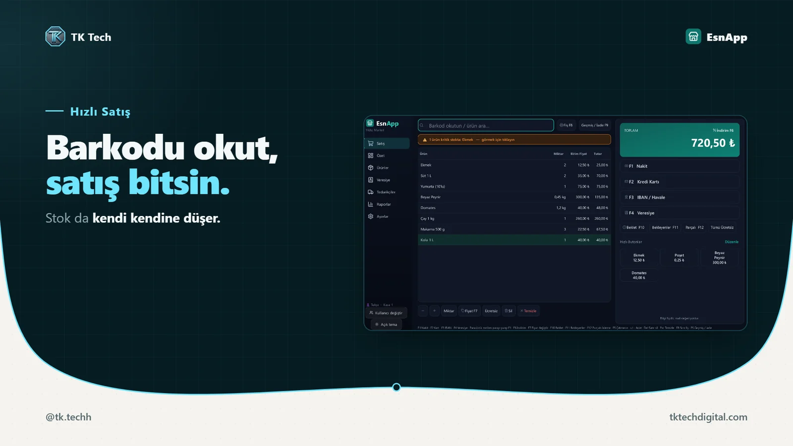 EsnApp hızlı satış: barkodu okut, stok kendiliğinden düşsün