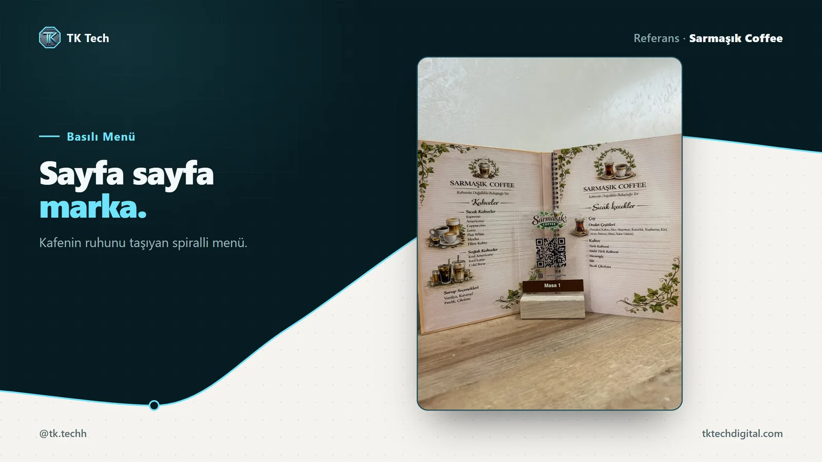Sarmaşık Coffee: Sayfa sayfa marka. Kafenin ruhunu taşıyan spiralli menü.