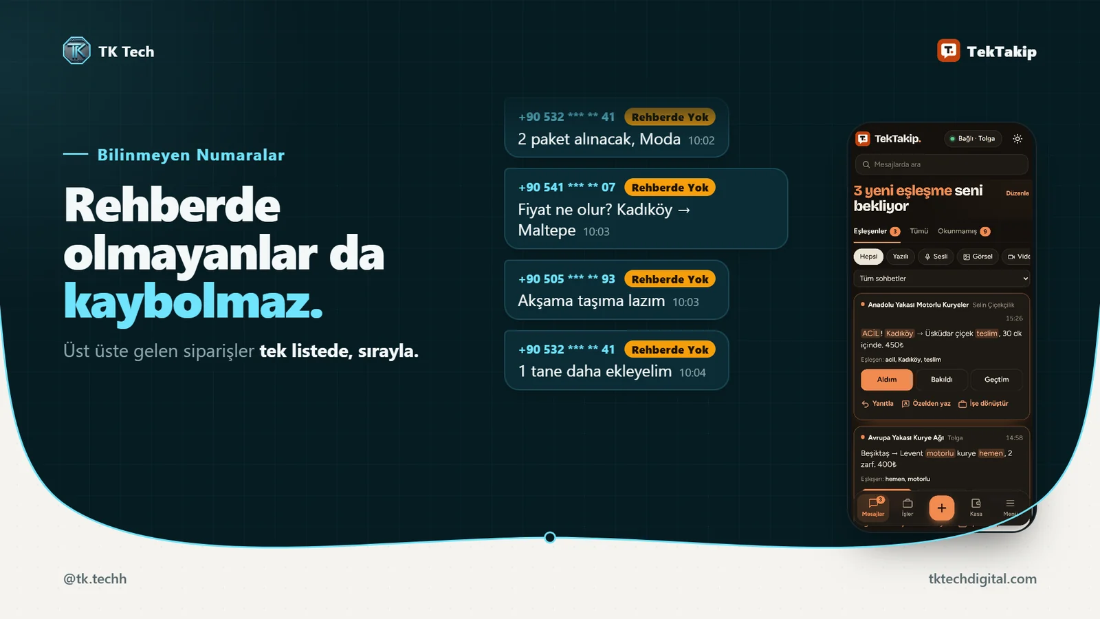 TekTakip: rehberde olmayan numaralardan gelen siparişler tek listede